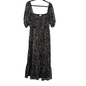 NSR Babydoll Puff Sleeve Midi Dress Paisley Print Metallic Size XL
